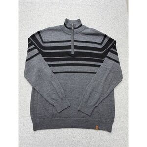 Neve Sweater Mens XL Gray Black 100% Merino Wool 1/4 Zip Mock Neck Striped Knit